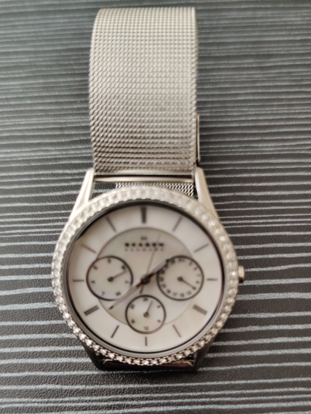 Skagen Silver and Mother-of-Pearl With Swarovski Crystal & Stainless Steel Band